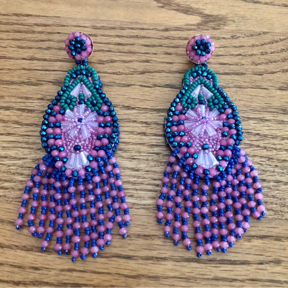 ZARA | Multicolor Beaded Statement Earrings | 5” Length - Picture 1 of 4